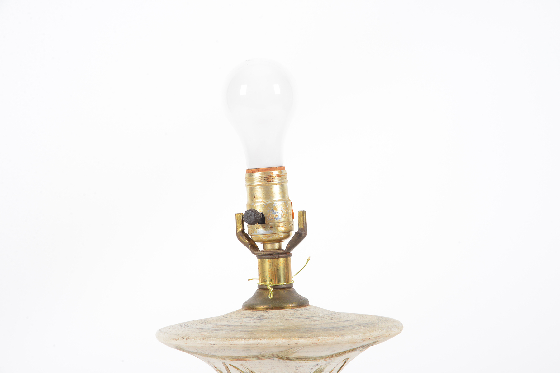 Vintage White and Gold Painted Lamp with Brass Base