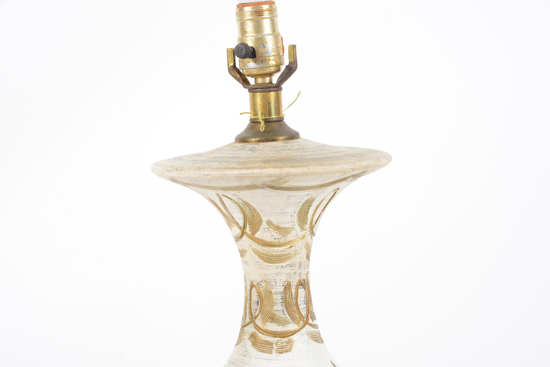 Vintage White and Gold Painted Lamp with Brass Base