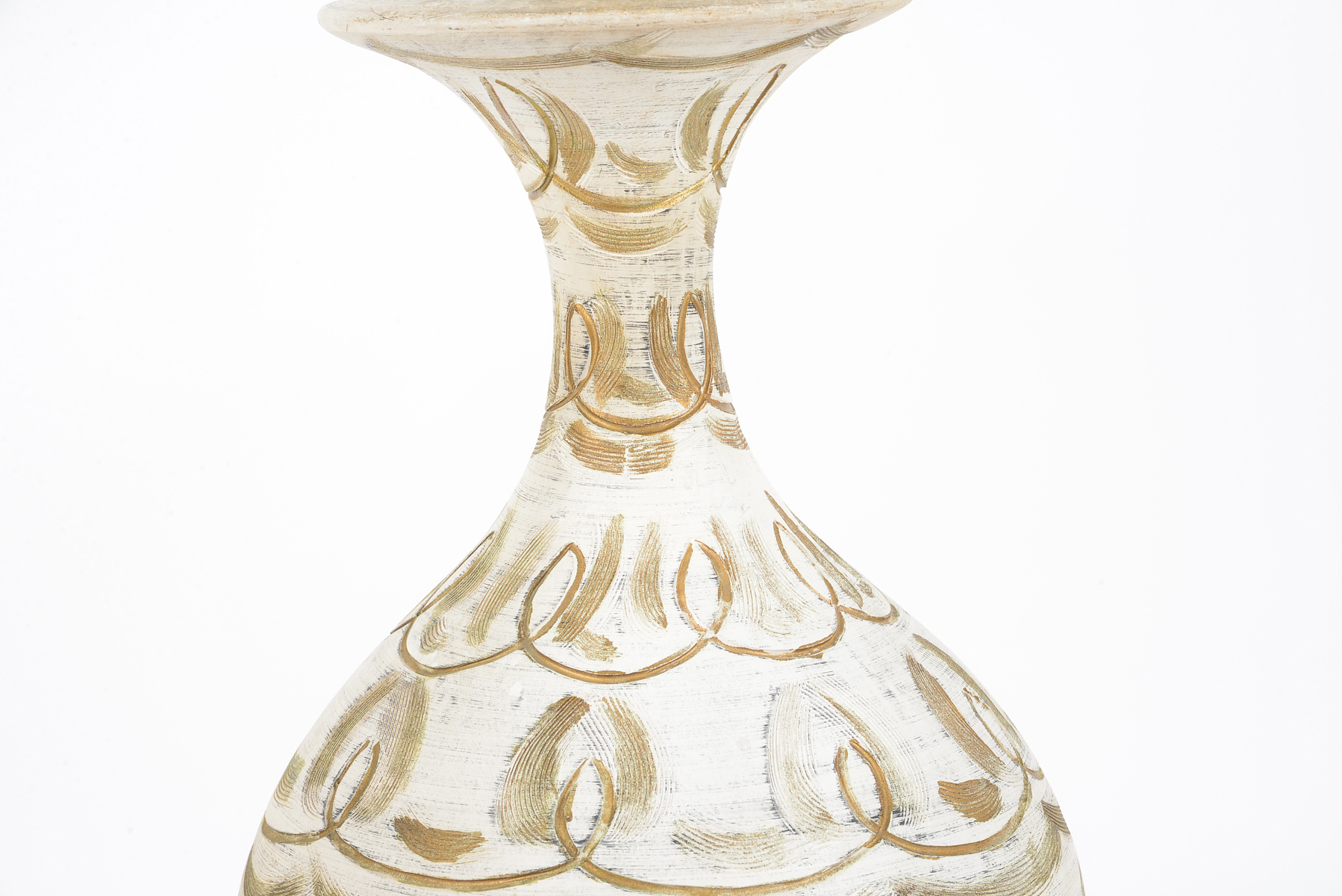 Vintage White and Gold Painted Lamp with Brass Base