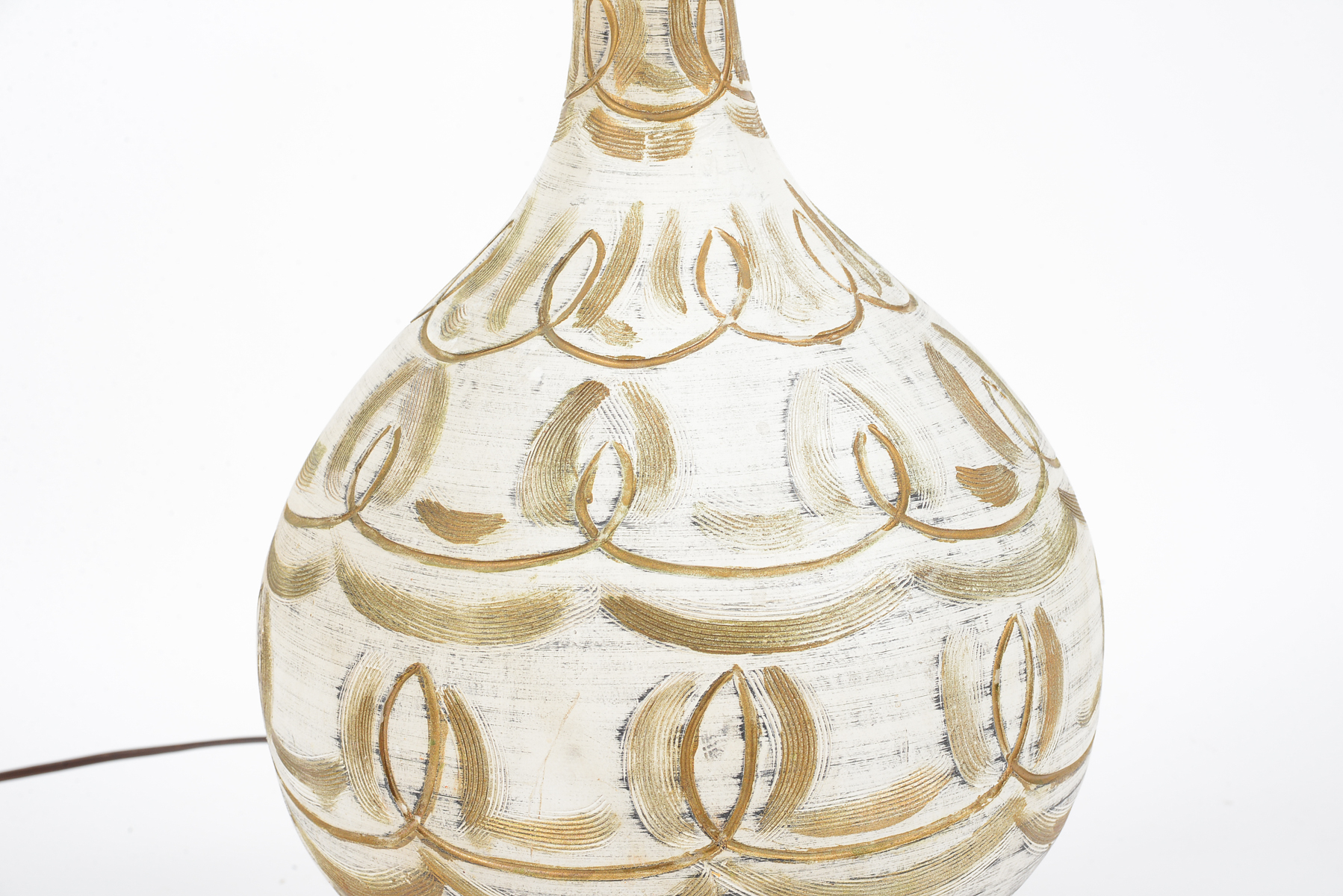 Vintage White and Gold Painted Lamp with Brass Base