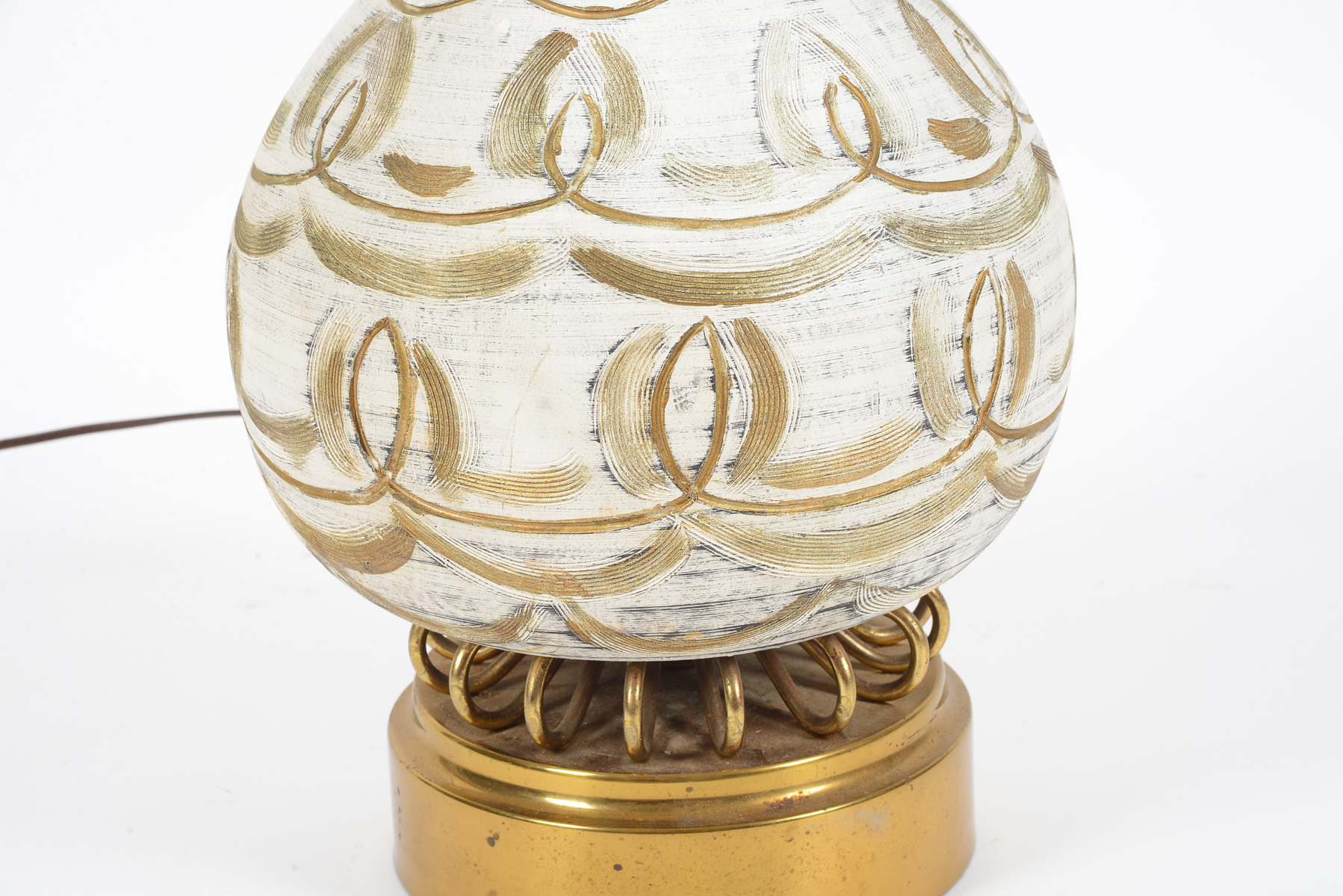 Vintage White and Gold Painted Lamp with Brass Base