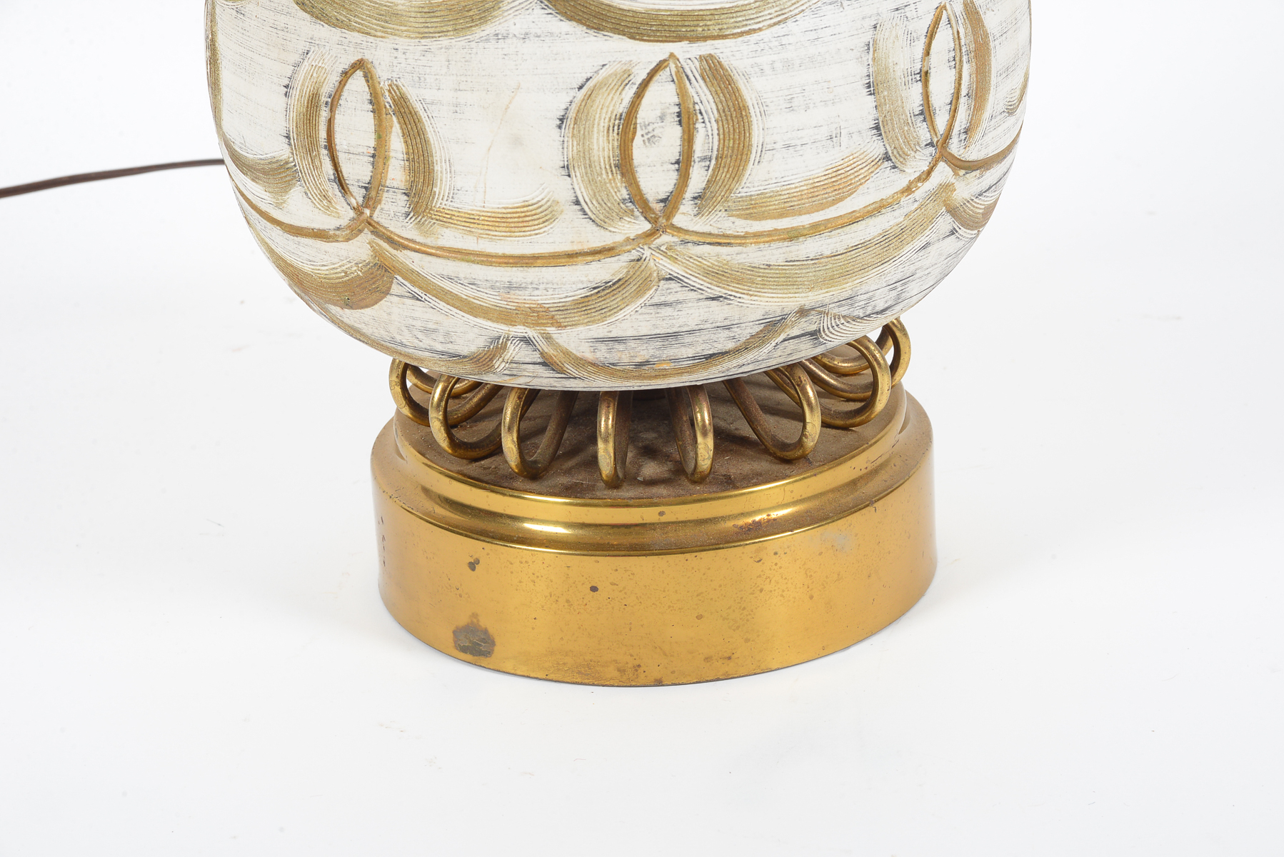 Vintage White and Gold Painted Lamp with Brass Base