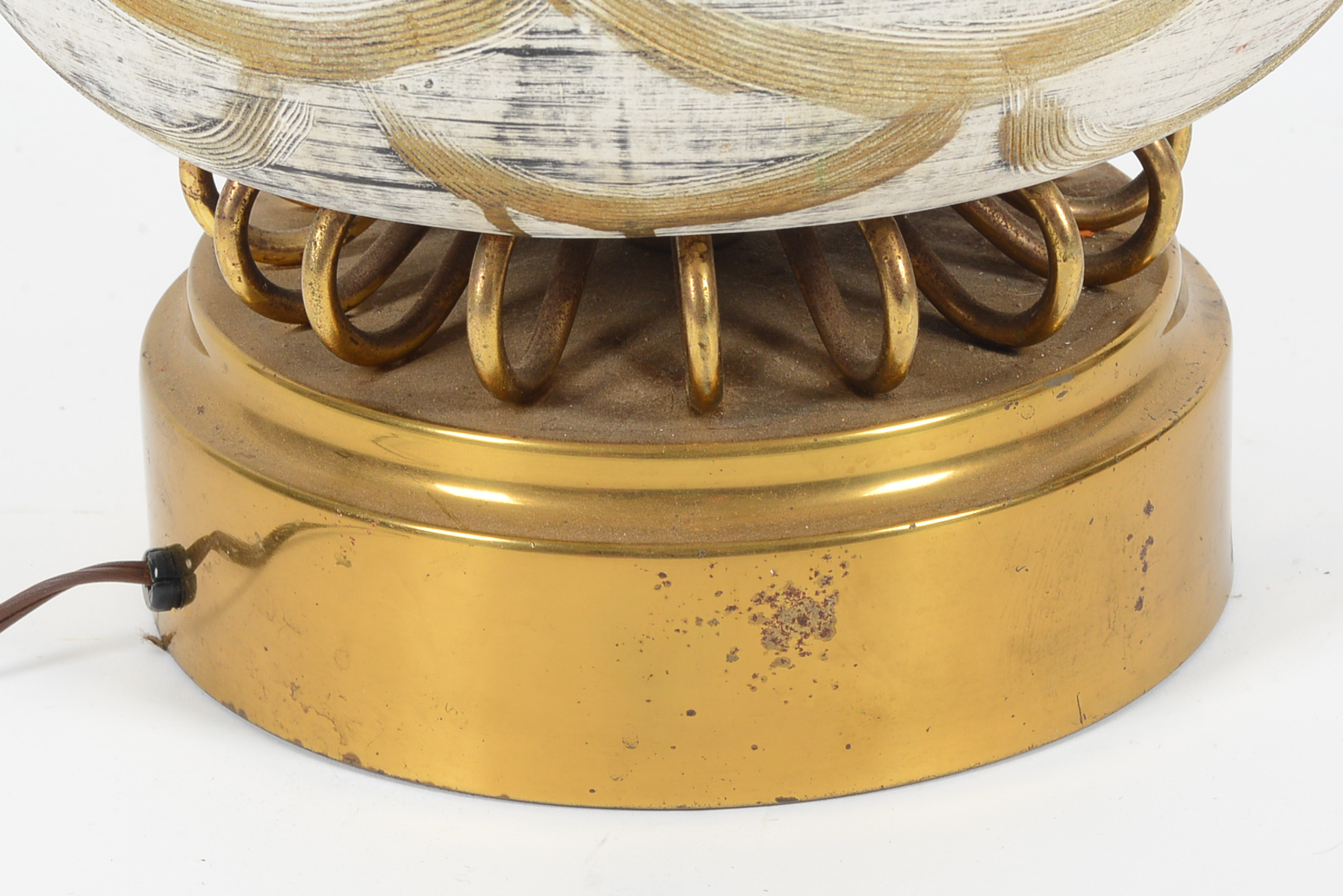 Vintage White and Gold Painted Lamp with Brass Base