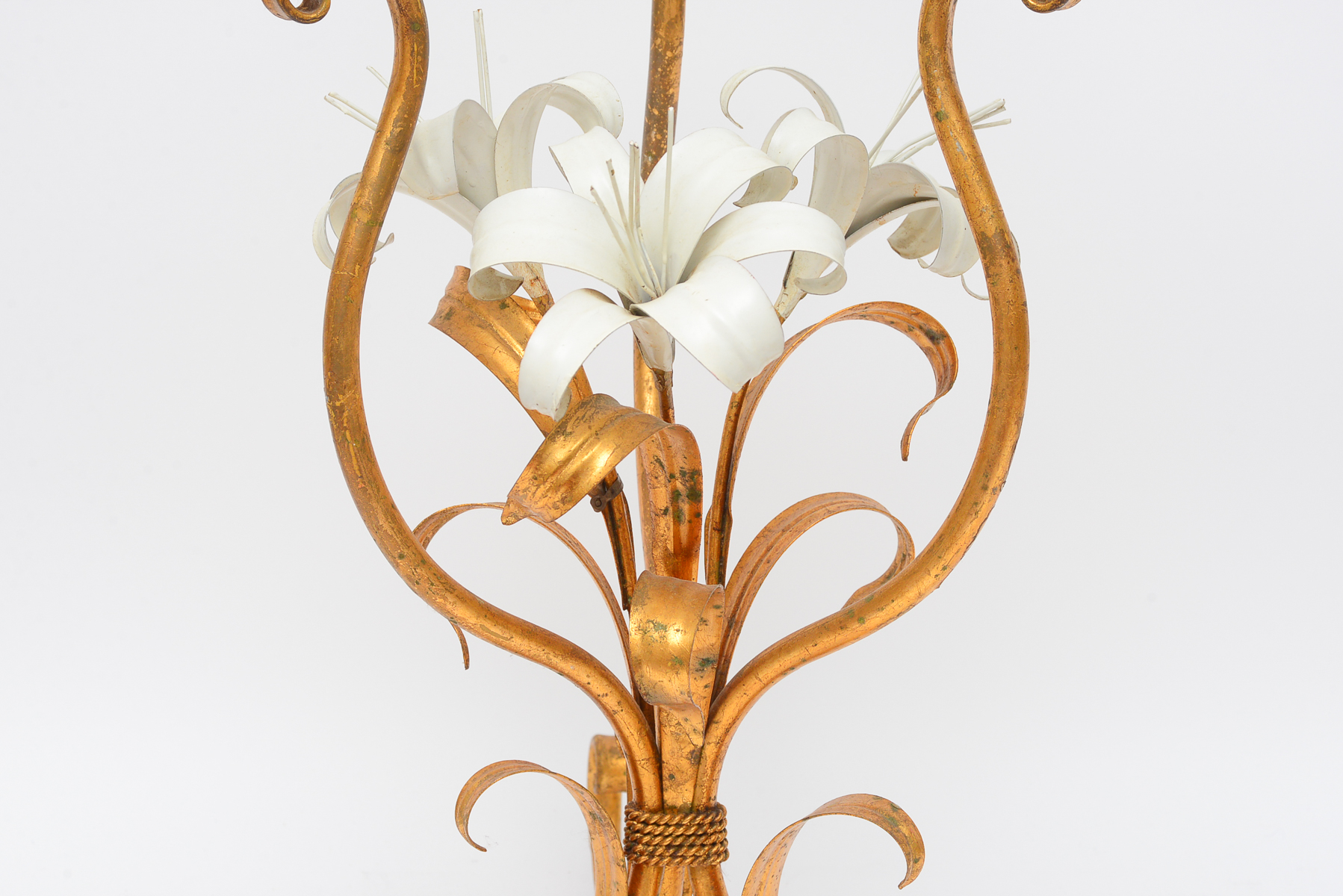 Mid-Century Modern White and Gold Glass Top Lilly Table