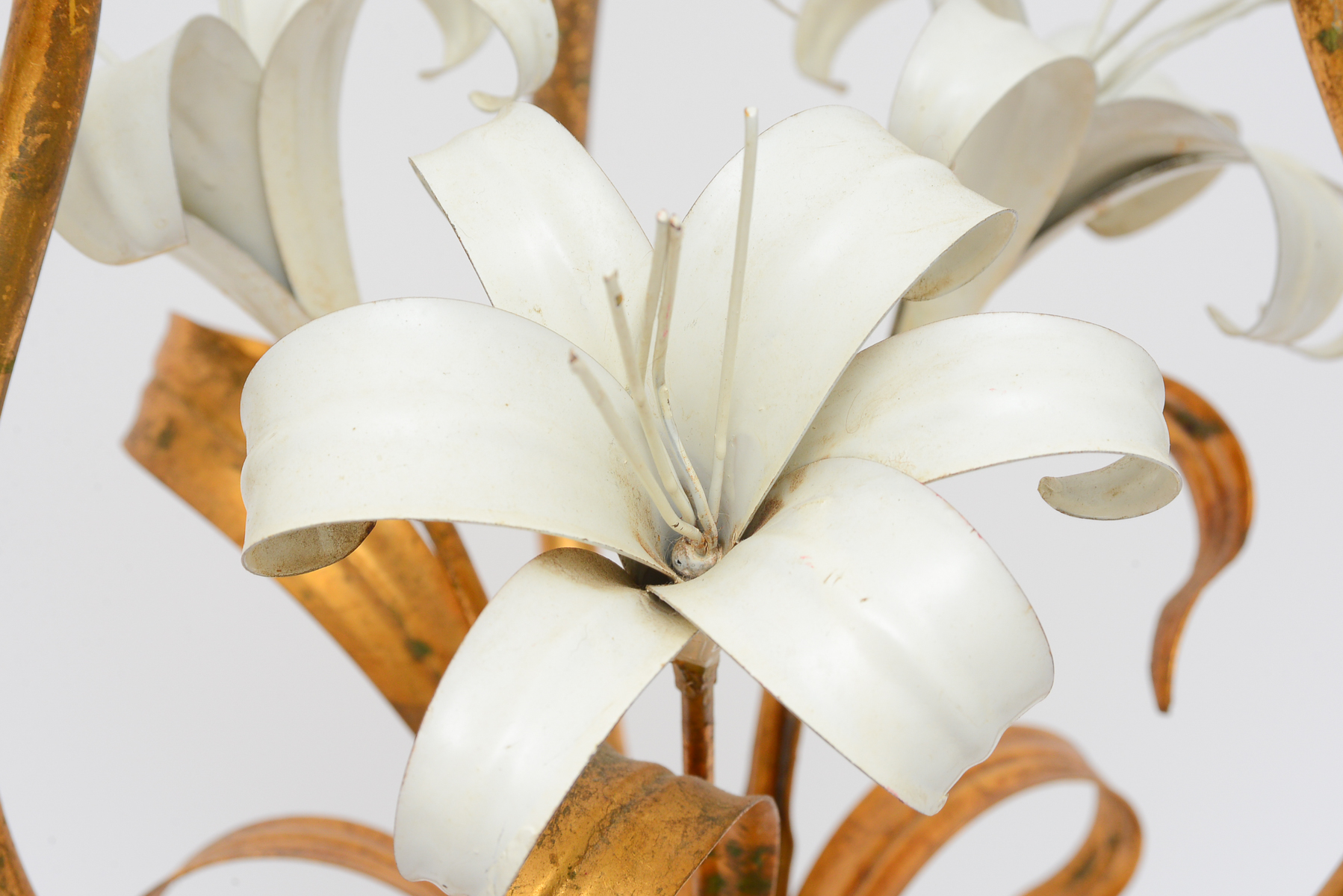 Mid-Century Modern White and Gold Glass Top Lilly Table