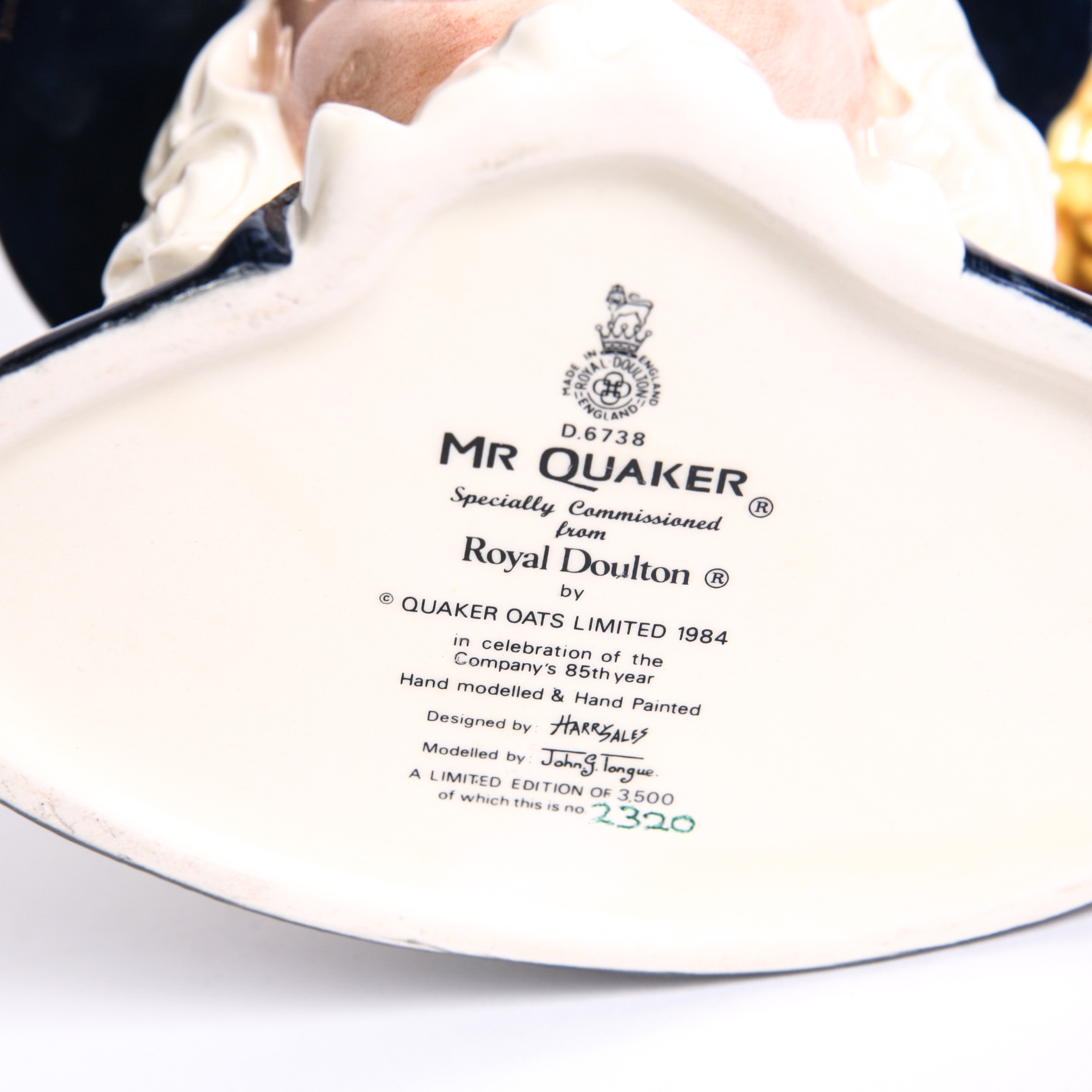 Limited Edition Royal Doulton "Mr. Quaker" D.6738 Toby Jug, COA