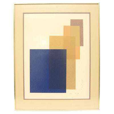 Mid Century Modern Geometric Signed Woodblock Print Mid Century Modern Geometric Signed Woodblock Print