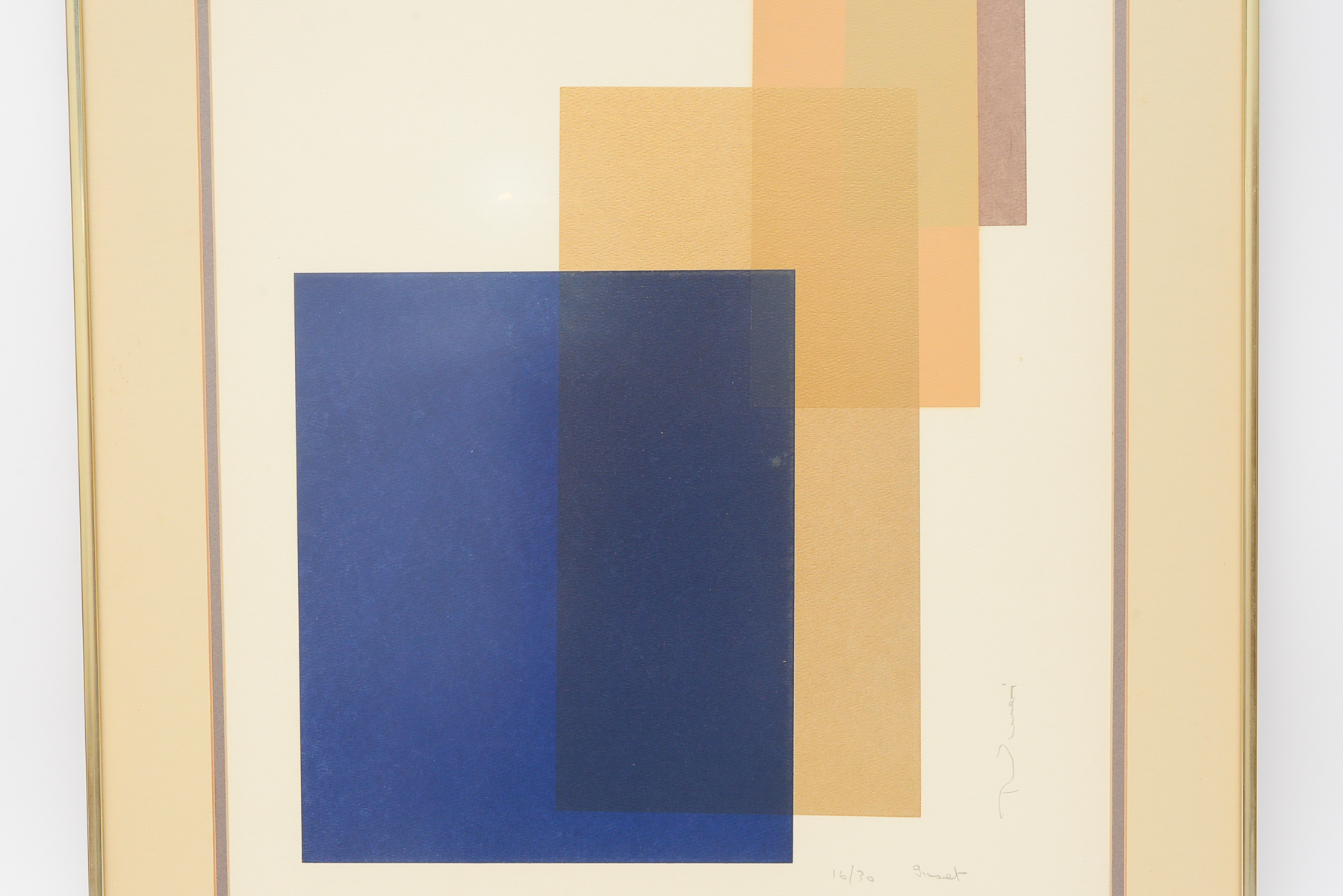 Mid Century Modern Geometric Signed Woodblock Print