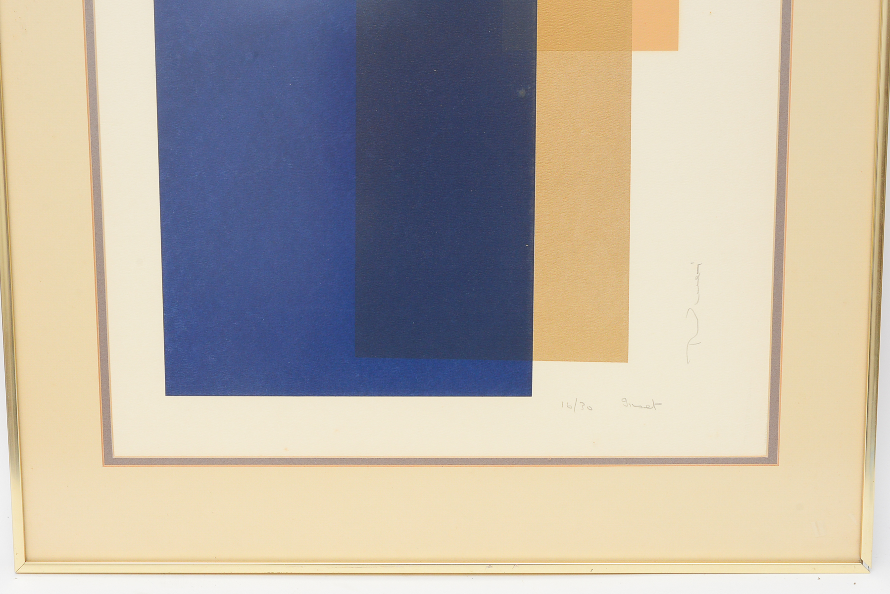 Mid Century Modern Geometric Signed Woodblock Print