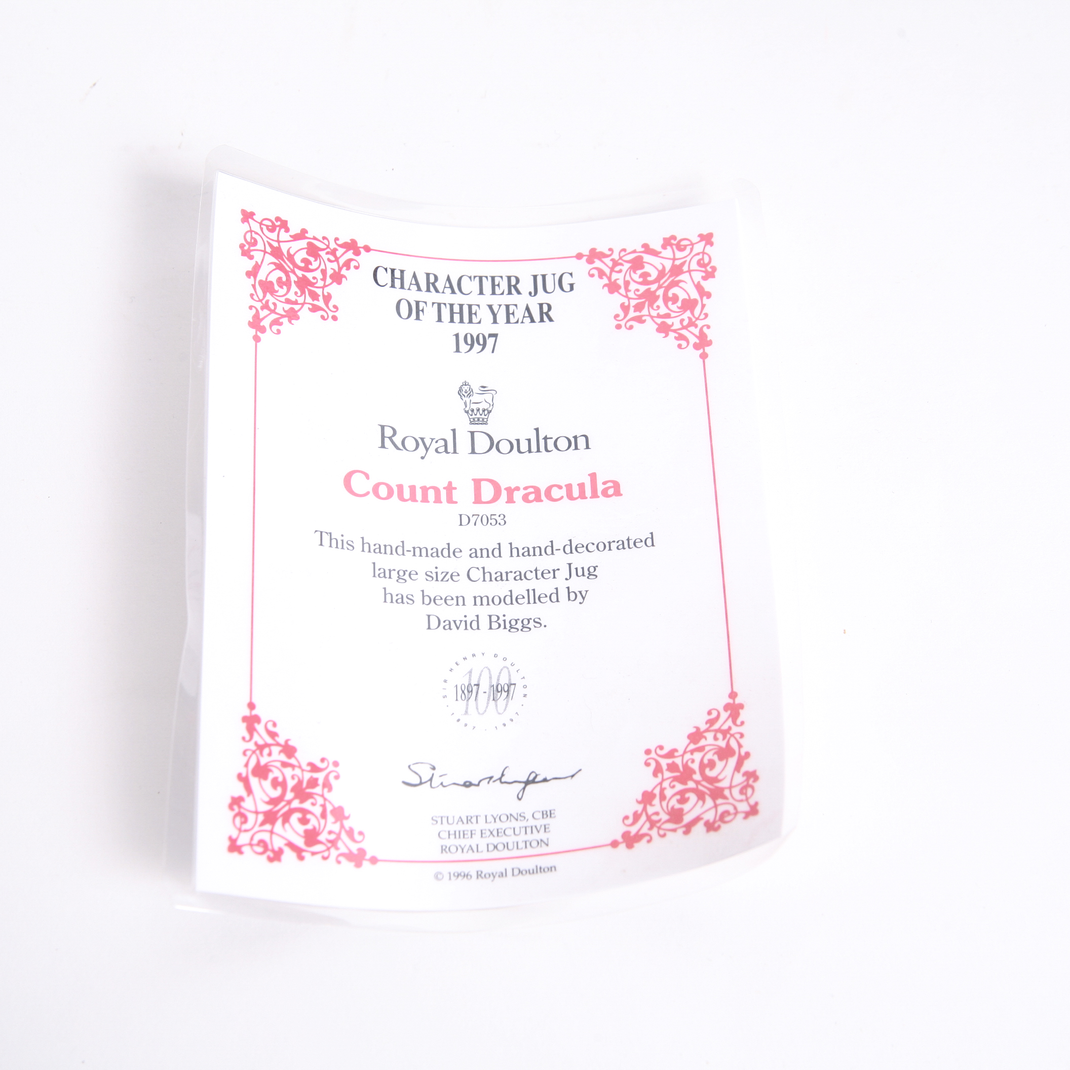 Signed Royal Doulton "Count Dracula" D.7053 Toby Jug, COA