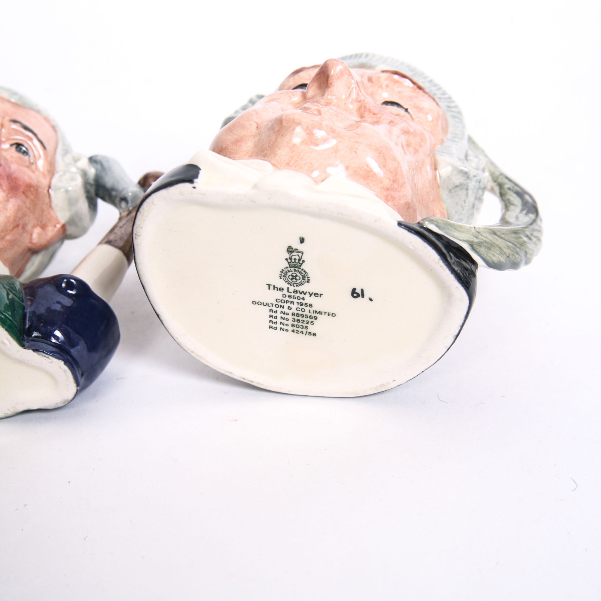 Royal Doulton "Apothecary" Toby Jug and Mug and "Lawyer" Mug