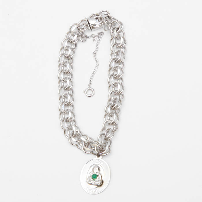 Sterling Silver Spiral Bracelet with Buddai Pendant