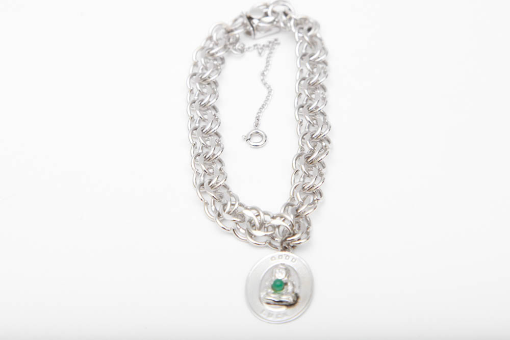 Sterling Silver Spiral Bracelet with Buddai Pendant