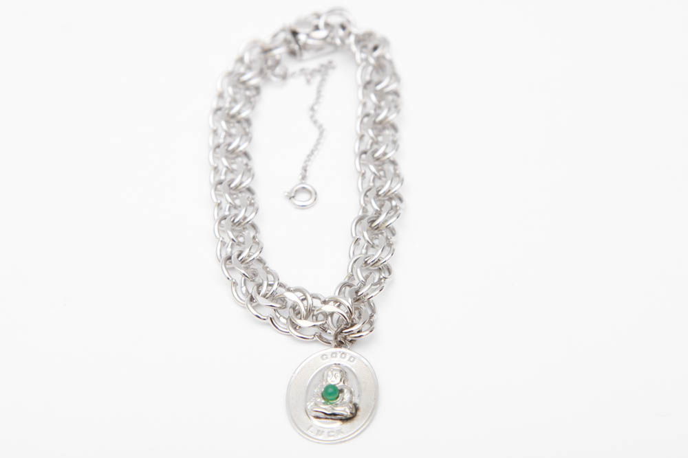 Sterling Silver Spiral Bracelet with Buddai Pendant