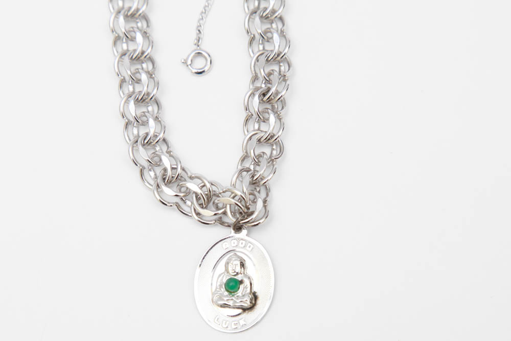 Sterling Silver Spiral Bracelet with Buddai Pendant