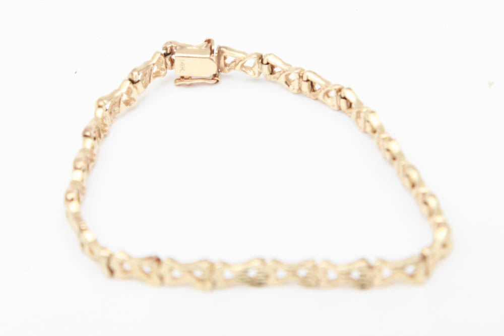 14K Yellow Gold Die-Cut Heart Link Bracelet