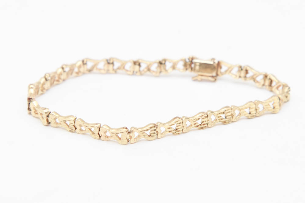 14K Yellow Gold Die-Cut Heart Link Bracelet