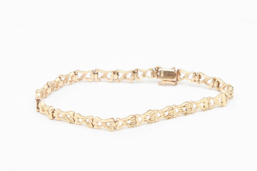 14K Yellow Gold Die-Cut Heart Link Bracelet