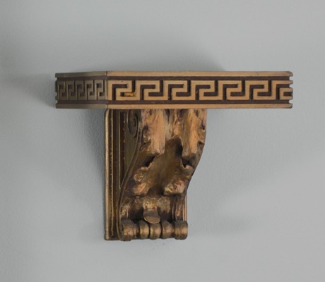Bronze Tone Wood Carved Wall Mirror and Two Bronze Tone Wood Sconces