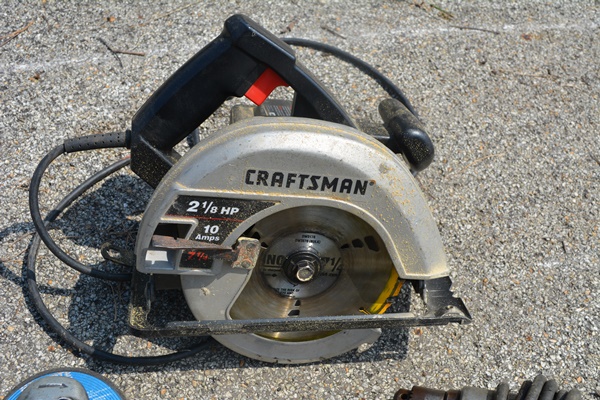 Craftsman 7 1/4" Circular Saw, Clarke 5" Angle Grinder, Black & Decker Jig Saw and Skil Drill