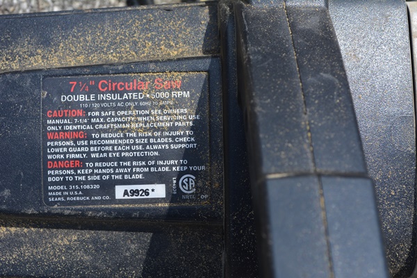 Craftsman 7 1/4" Circular Saw, Clarke 5" Angle Grinder, Black & Decker Jig Saw and Skil Drill