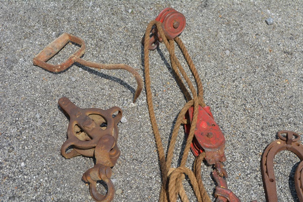 Vintage Pulleys, Pic and Horseshoes