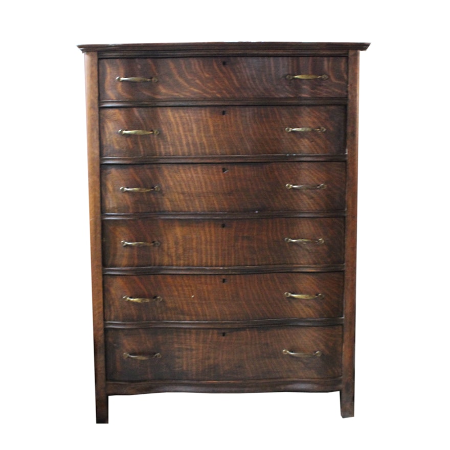Antique Tiger Oak Serpentine Dresser