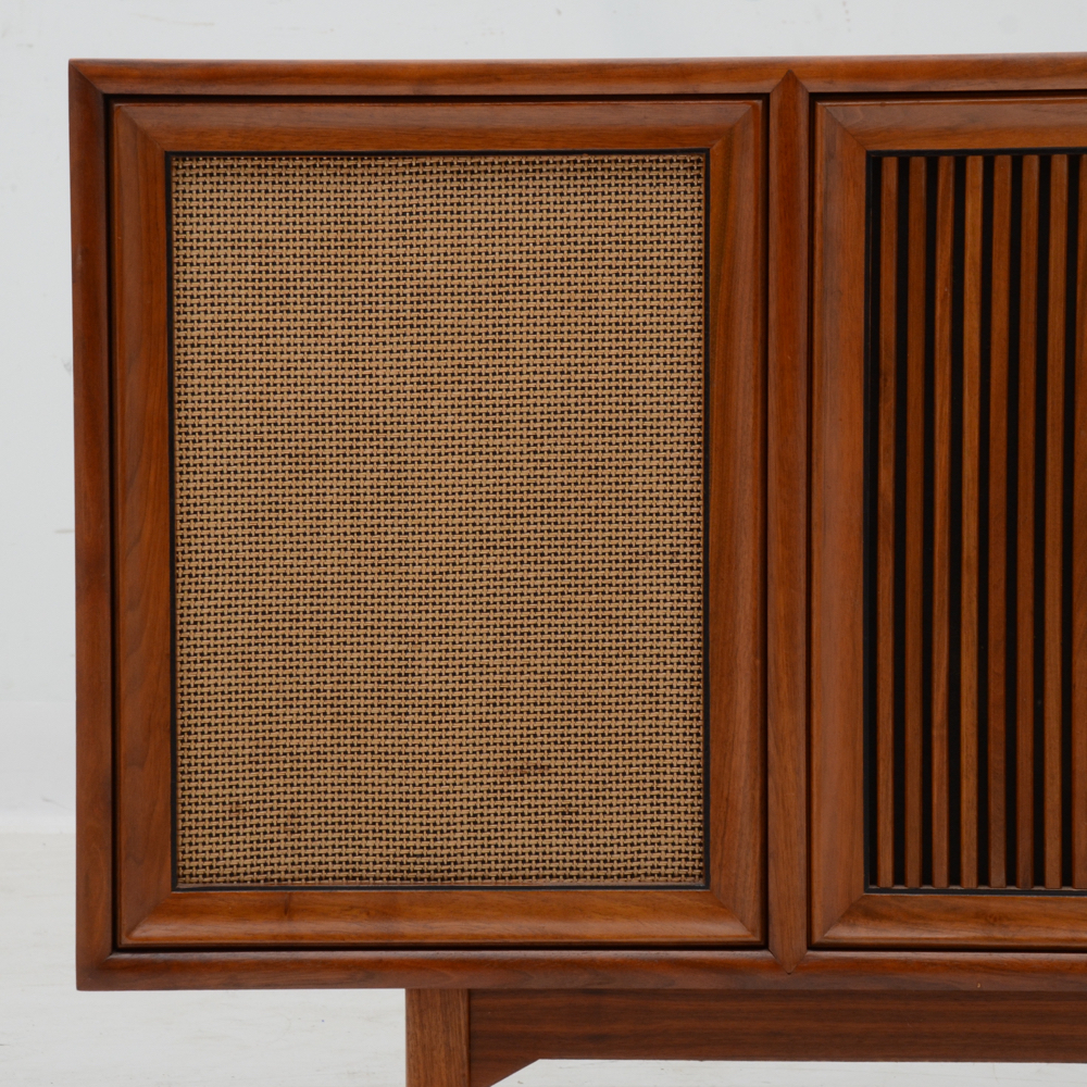 Drexel Walnut Console Cabinet with Motorola Turntable and Radio