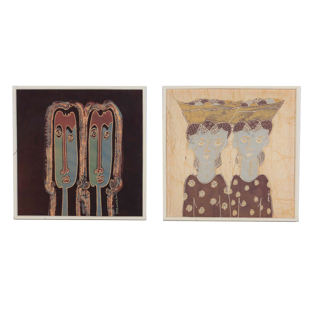 Pair of Batik Portraits on Fabric