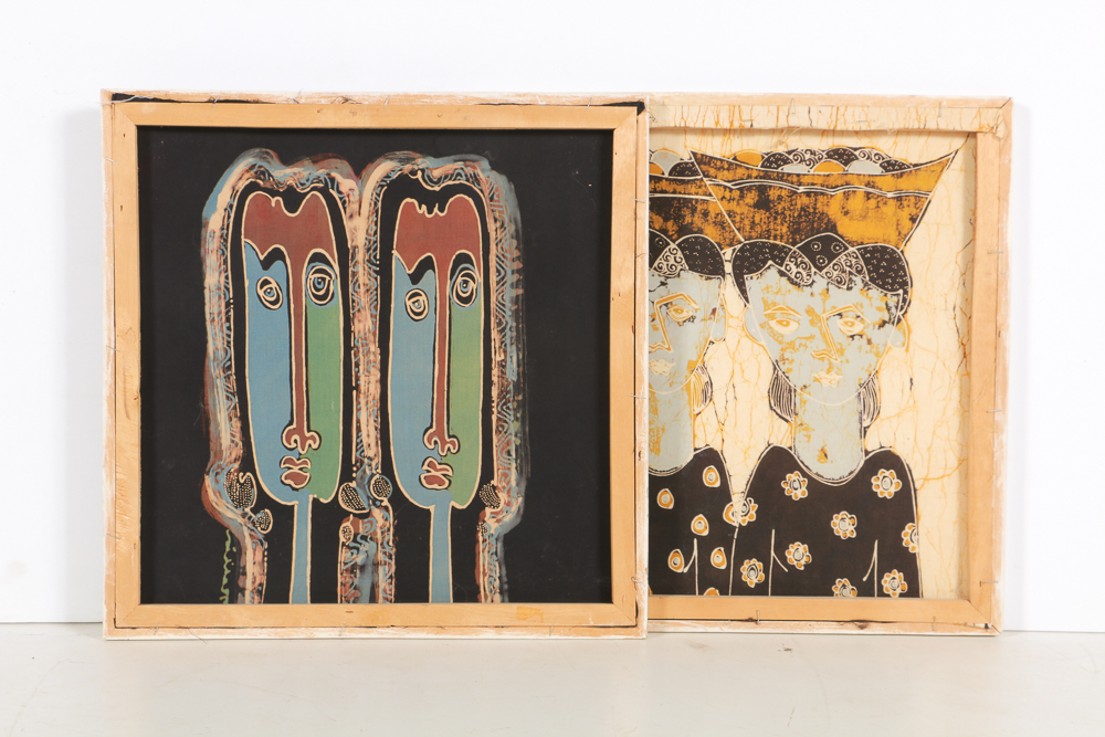 Pair of Batik Portraits on Fabric