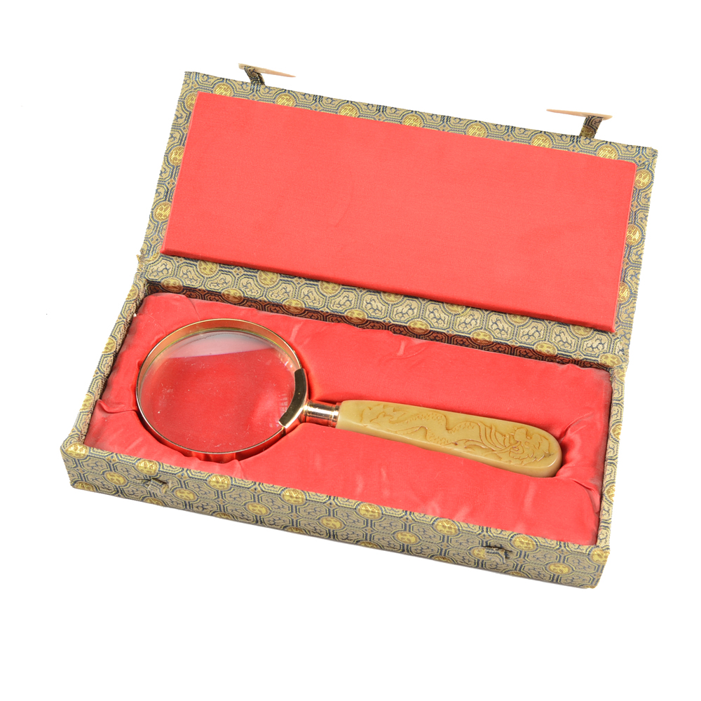 Gold-Tone Magnifying Glass with Carved Serpentine Handle