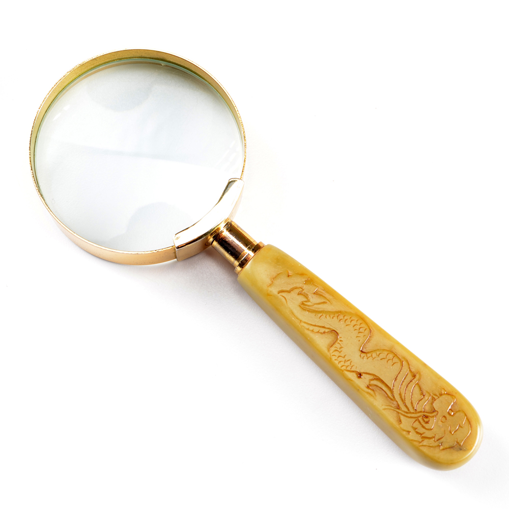 Gold-Tone Magnifying Glass with Carved Serpentine Handle