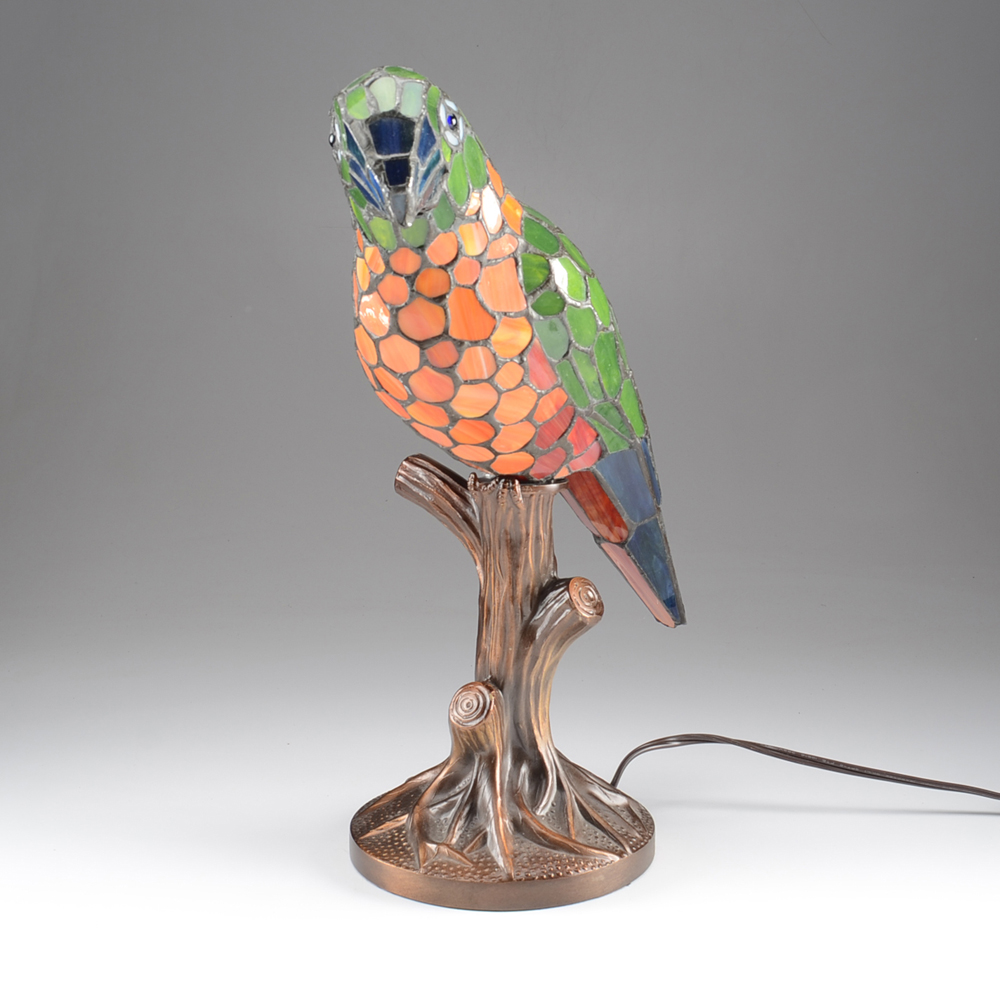 Tiffany Style Stained Glass Parrot Lamp