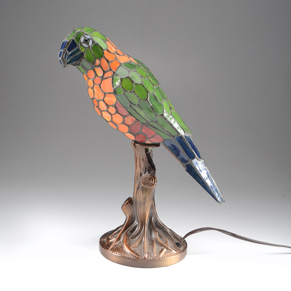 Tiffany Style Stained Glass Parrot Lamp