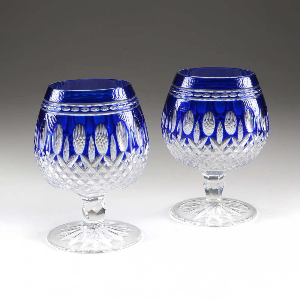 Pair of Waterford Crystal "Clarendon" Cobalt Brandy Glasses