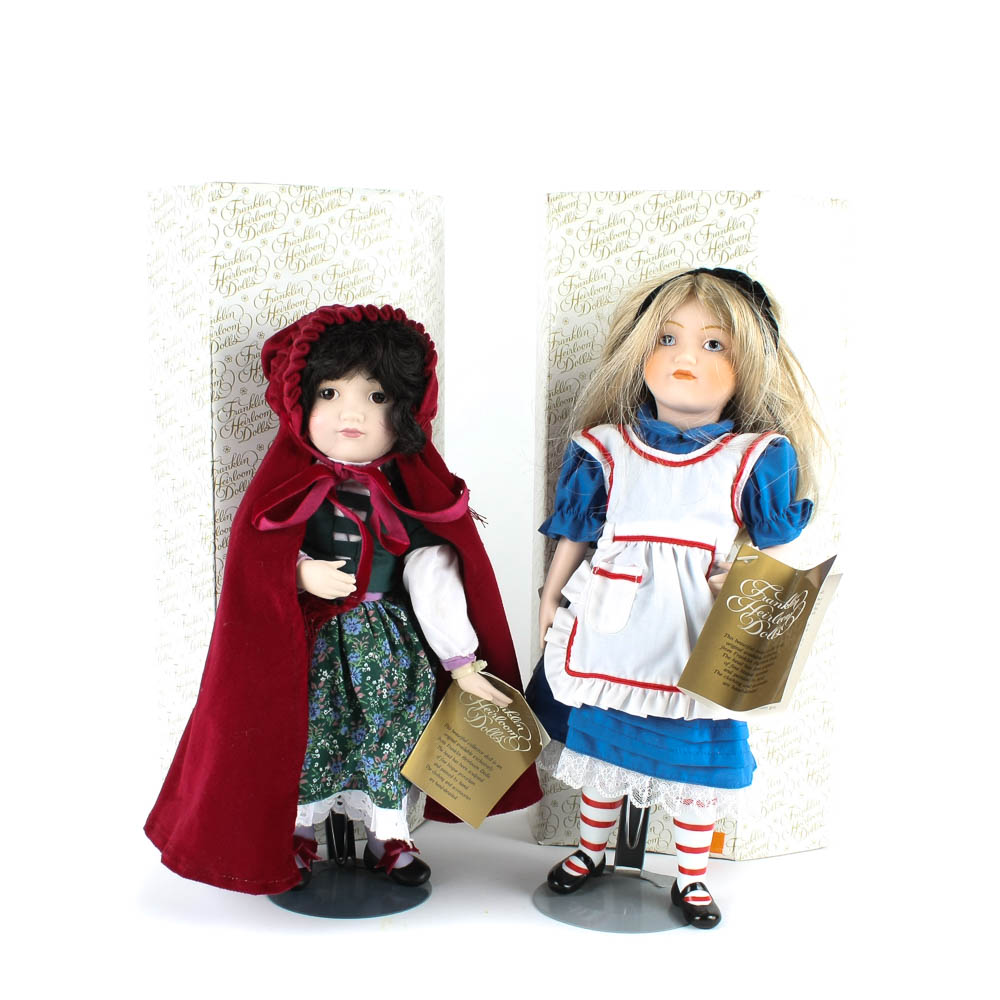 Franklin Mint Heirloom Dolls "Little Red Riding Hood" and "Alice in Wonderland" Porcelain Dolls
