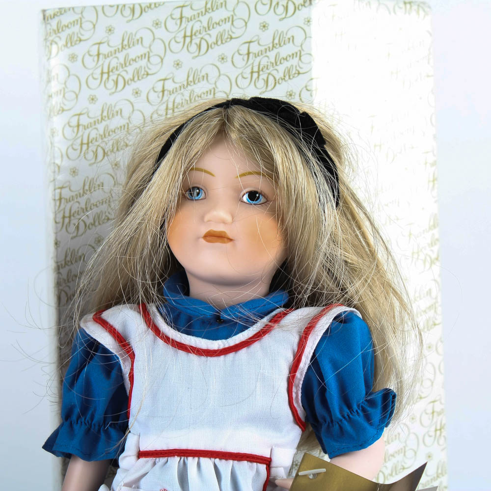 Franklin Mint Heirloom Dolls "Little Red Riding Hood" and "Alice in Wonderland" Porcelain Dolls