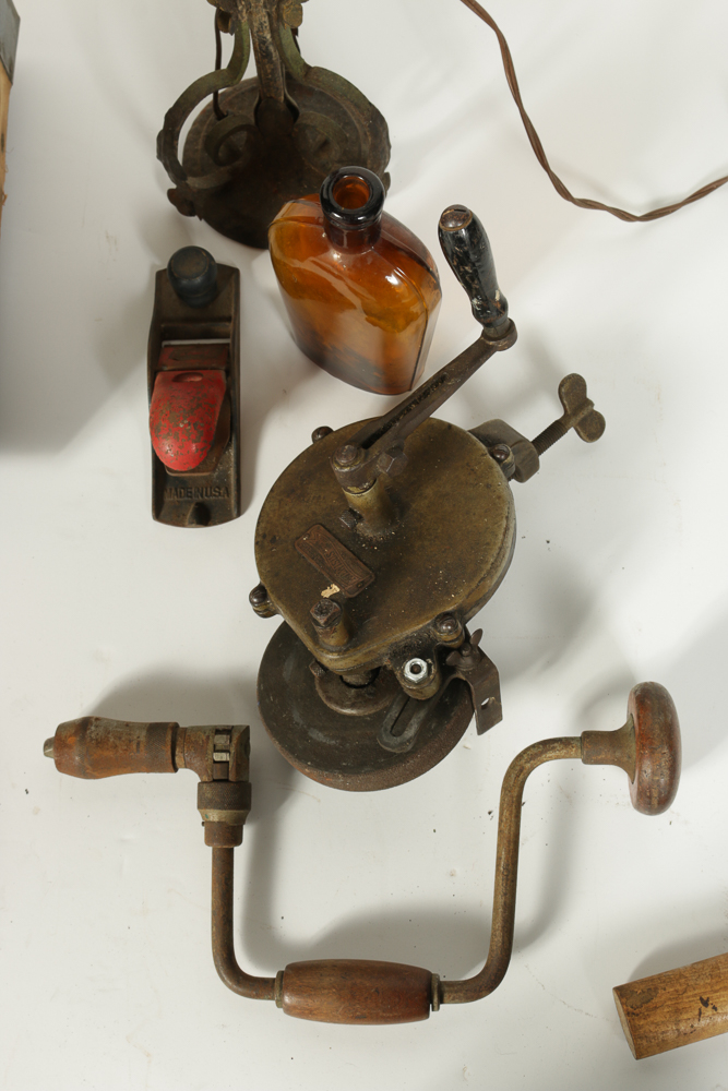 Wooden Chest with Vintage Tools