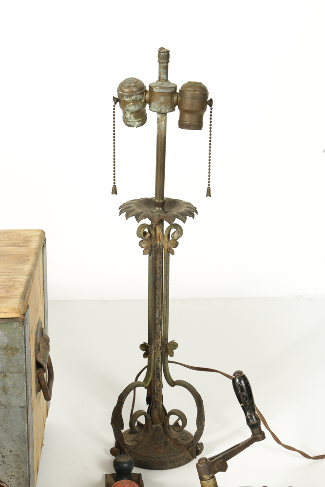 Wooden Chest with Vintage Tools