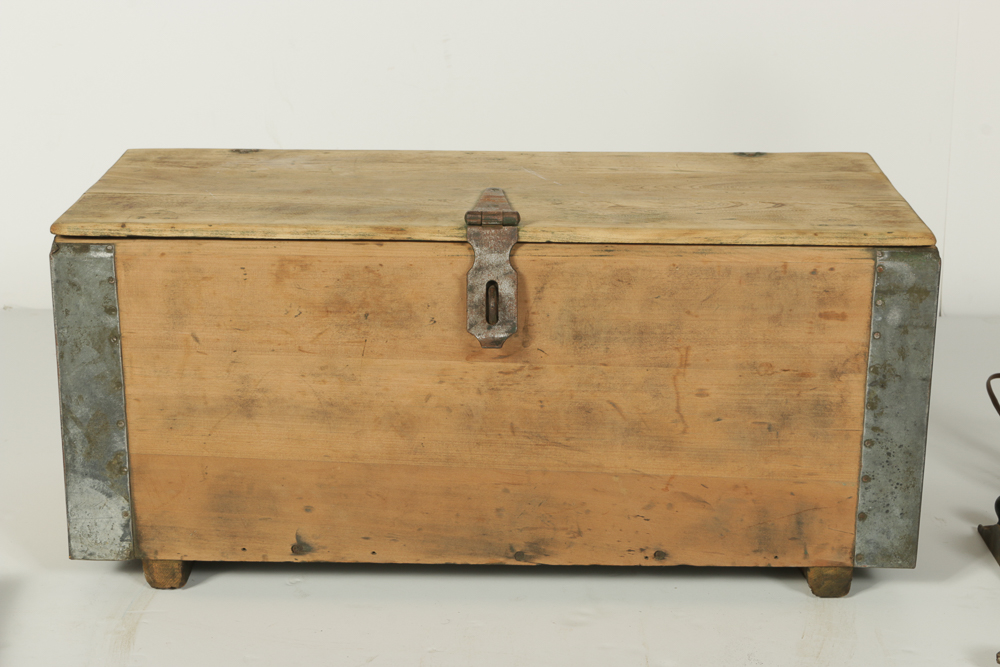 Wooden Chest with Vintage Tools