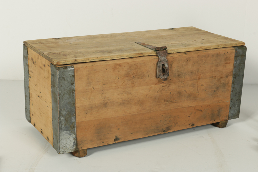 Wooden Chest with Vintage Tools