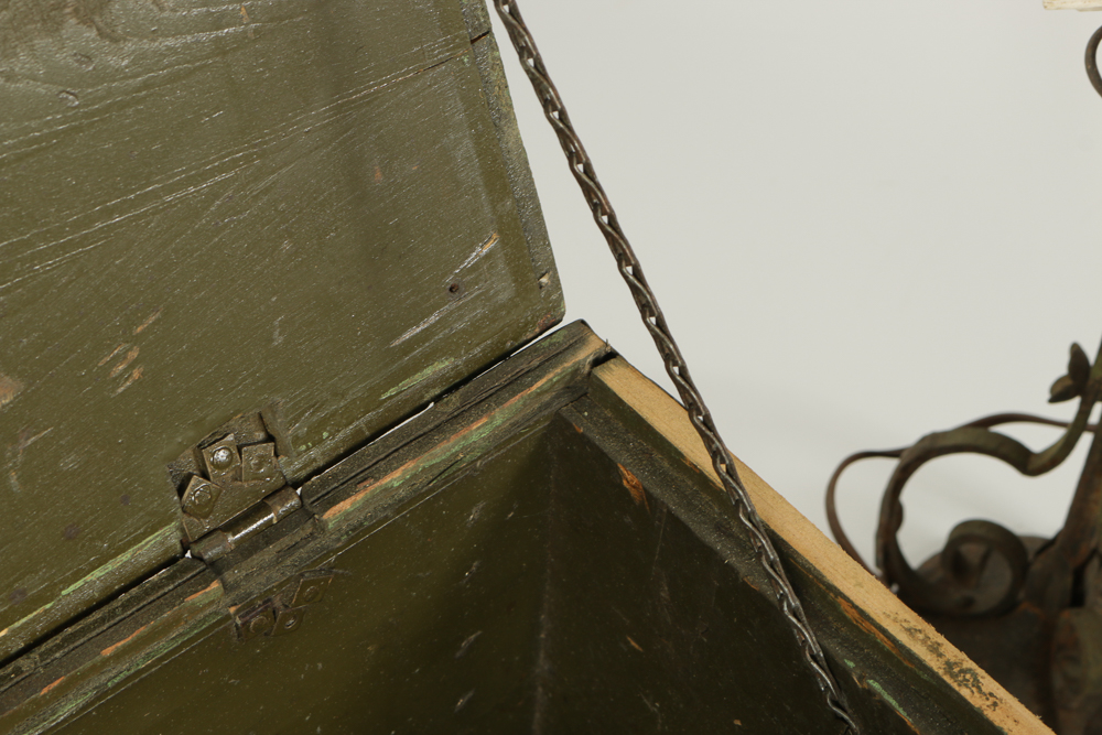 Wooden Chest with Vintage Tools