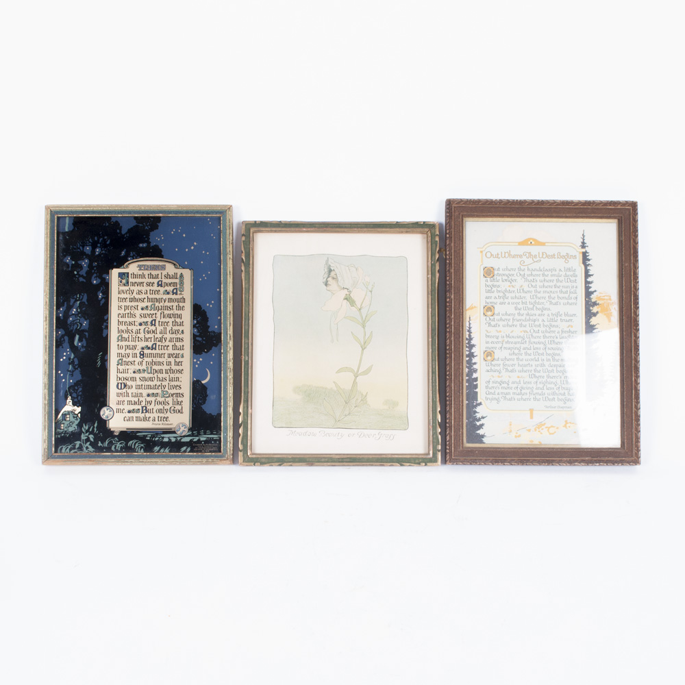 Trio of Antique and Vintage Framed Art