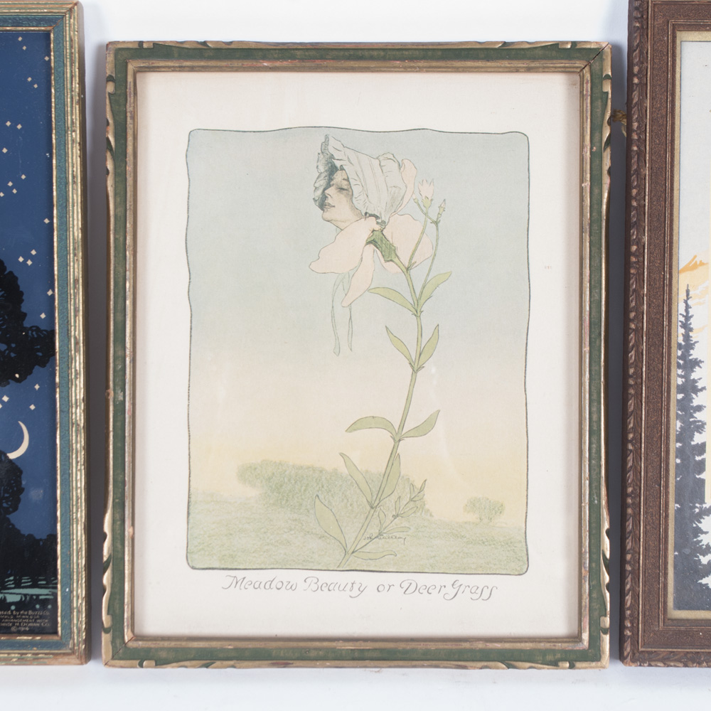 Trio of Antique and Vintage Framed Art