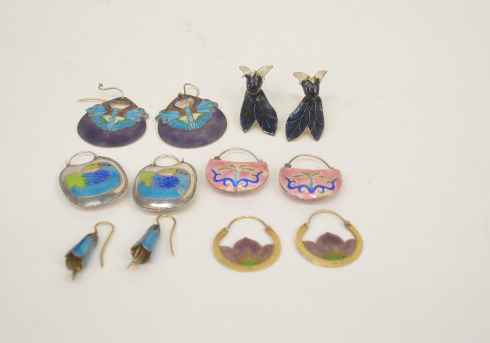 Vintage Laurel Burch Sterling Silver Cloisonne Earrings