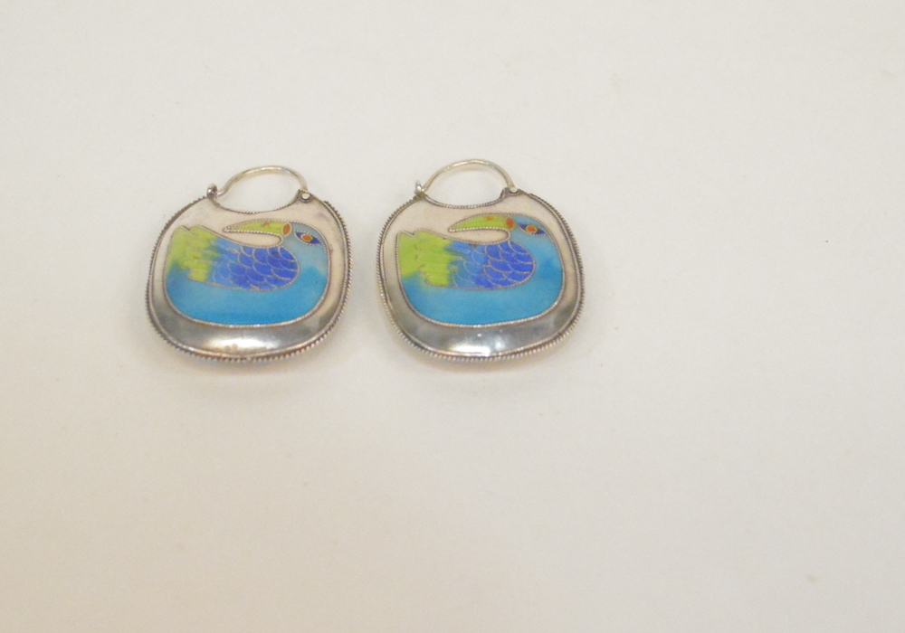 Vintage Laurel Burch Sterling Silver Cloisonne Earrings