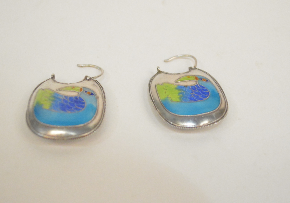 Vintage Laurel Burch Sterling Silver Cloisonne Earrings