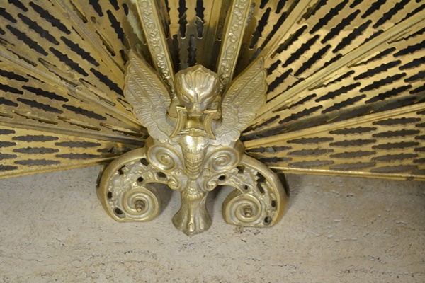 Brass Fireplace Tools and Pierced Folding Screen