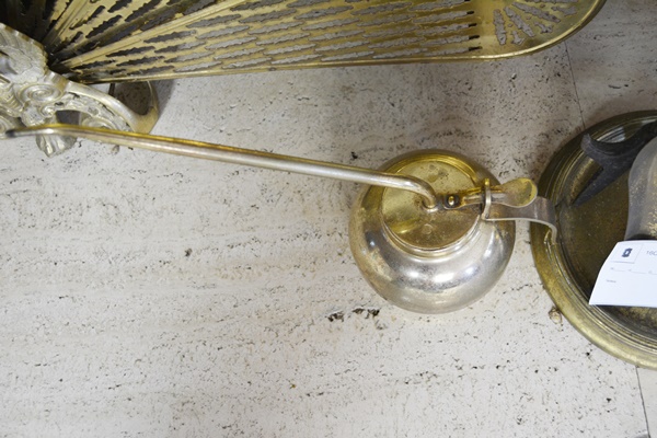 Brass Fireplace Tools and Pierced Folding Screen
