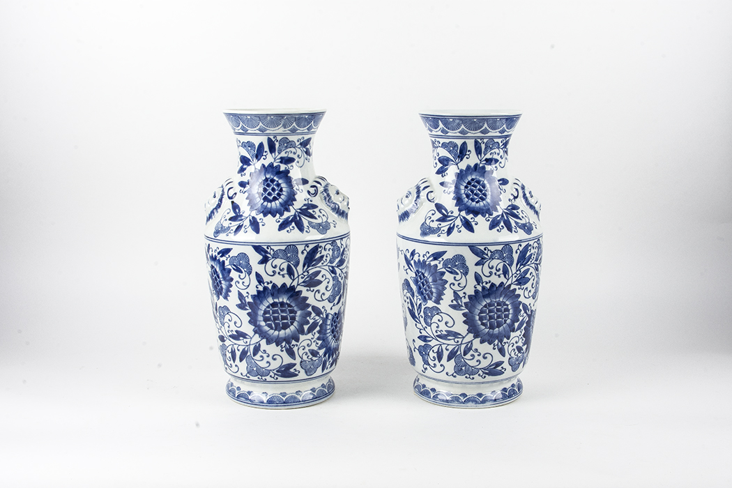 Pair of Blue and White Chinese Urns